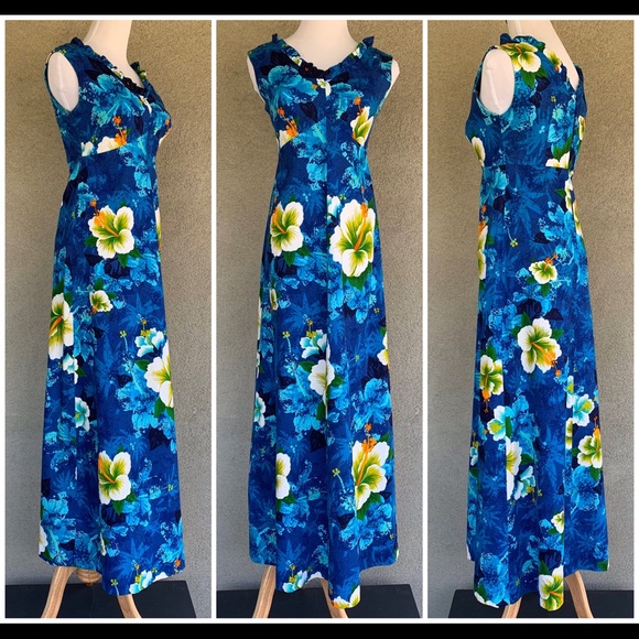 🌺 Hawaiian Vintage Barkcloth Maxi-Dress Muumuu 🌺 - Picture 3 of 8